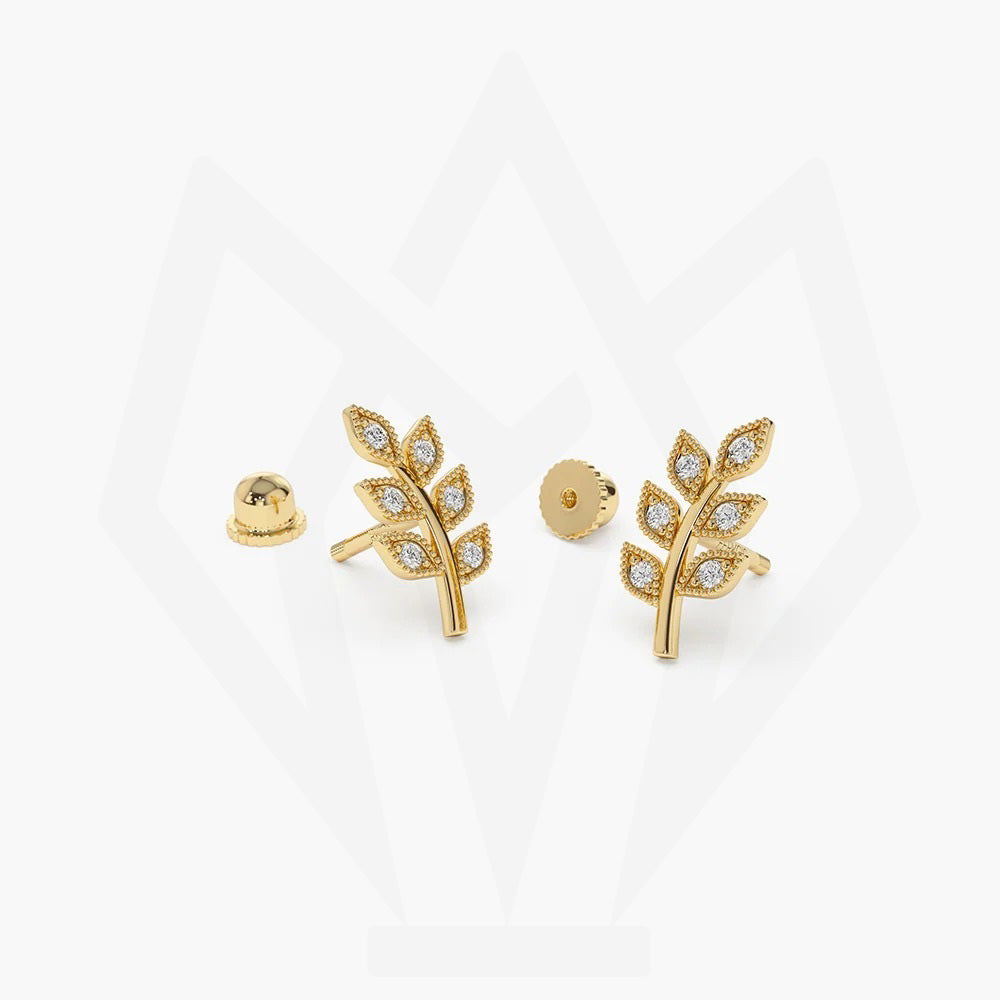 Leaf Design Diamond Stud Earrings