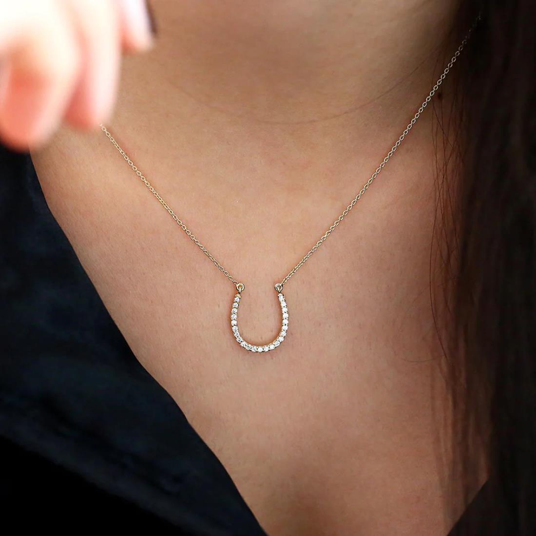 Horse Shoe Charm Diamond Pendant Necklace