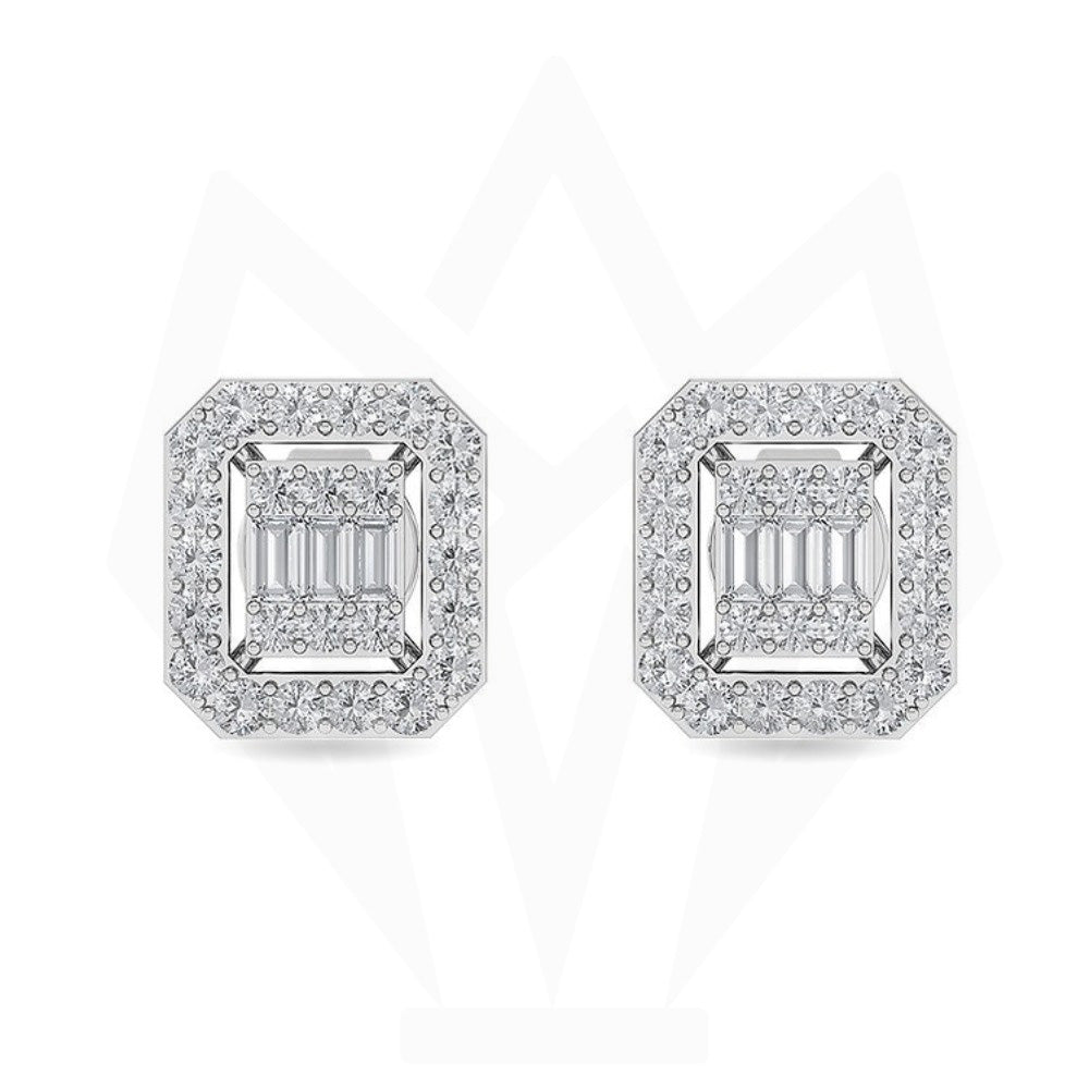 Emerald Shape Cluster setting Diamond Stud Earrings