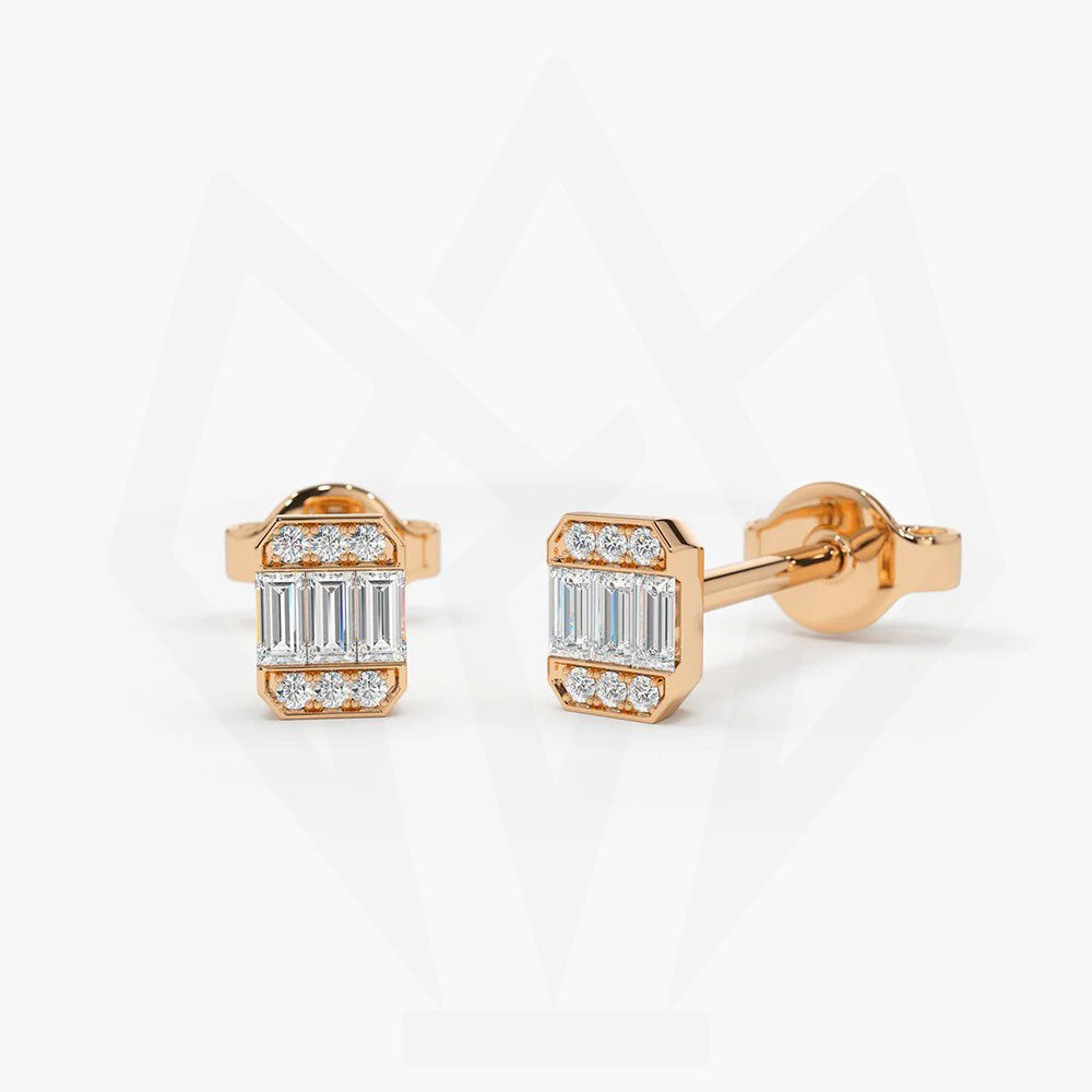 Baguette & Round Cut Diamond Stud Earrings