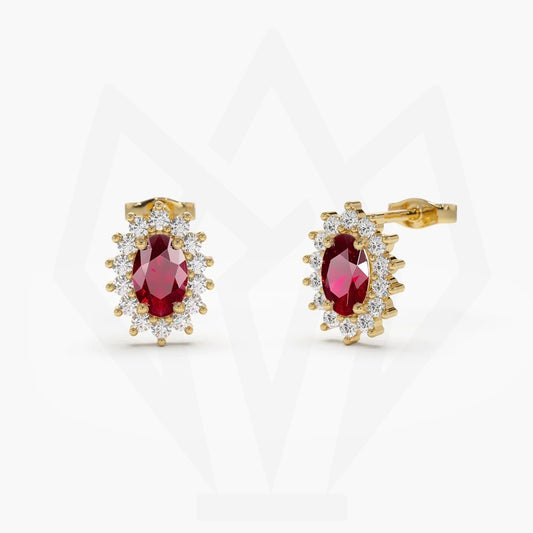 Ruby Stone Diamond Stud Earrings