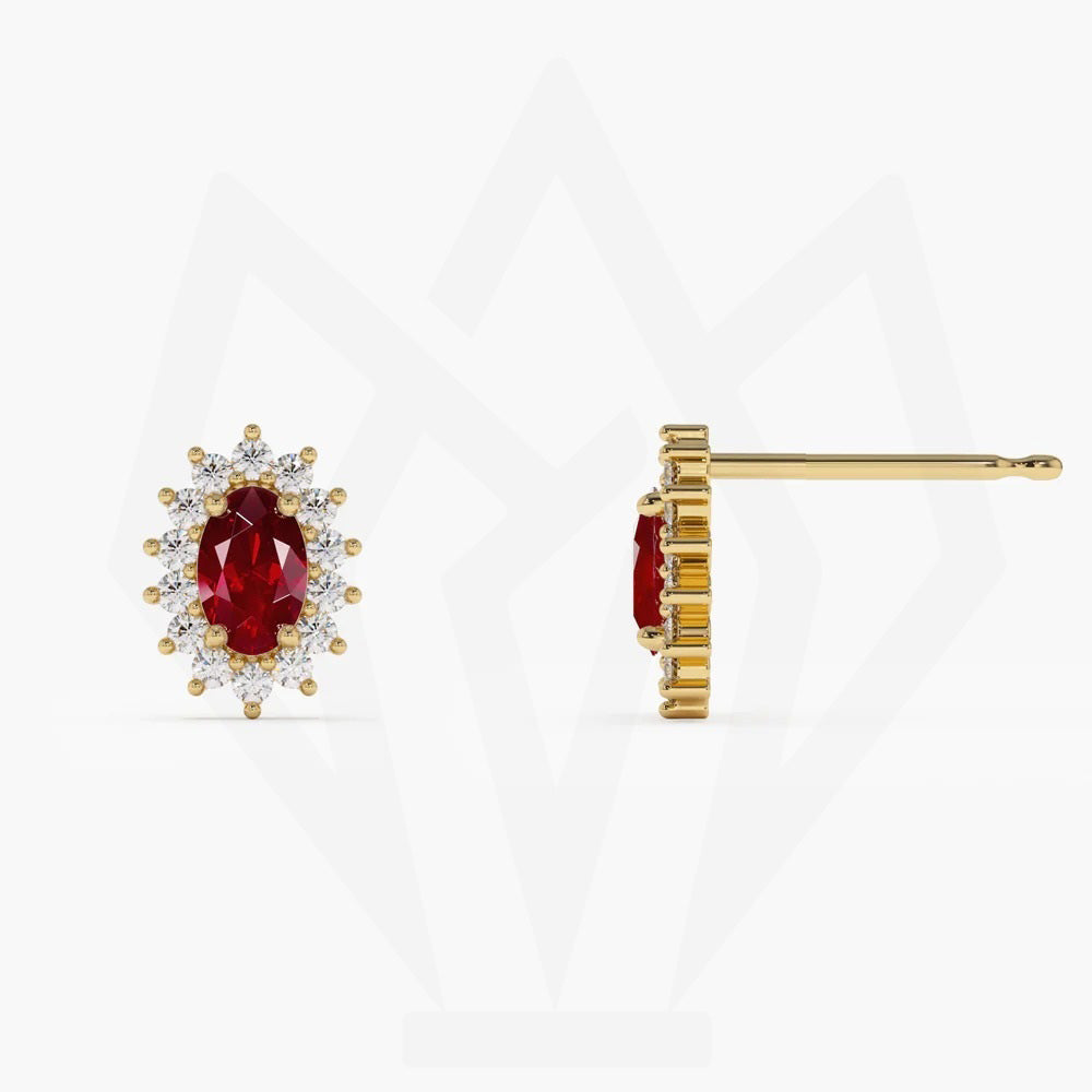 Ruby Stone Diamond Stud Earrings