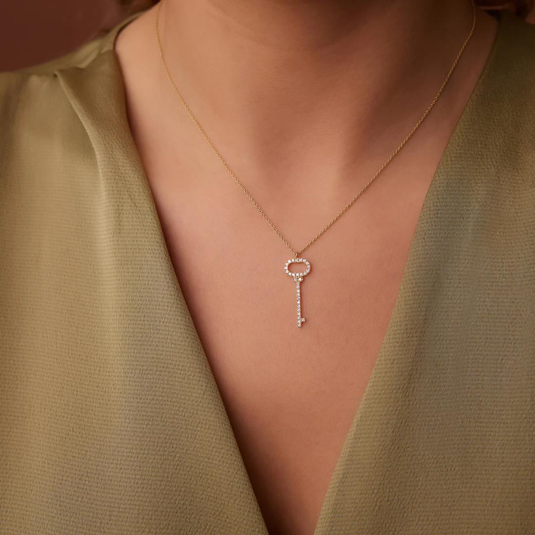 Key Charm Diamond Pendant Necklace