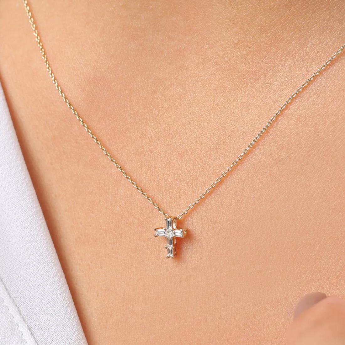 Cross Charm Diamond Pendant Necklace