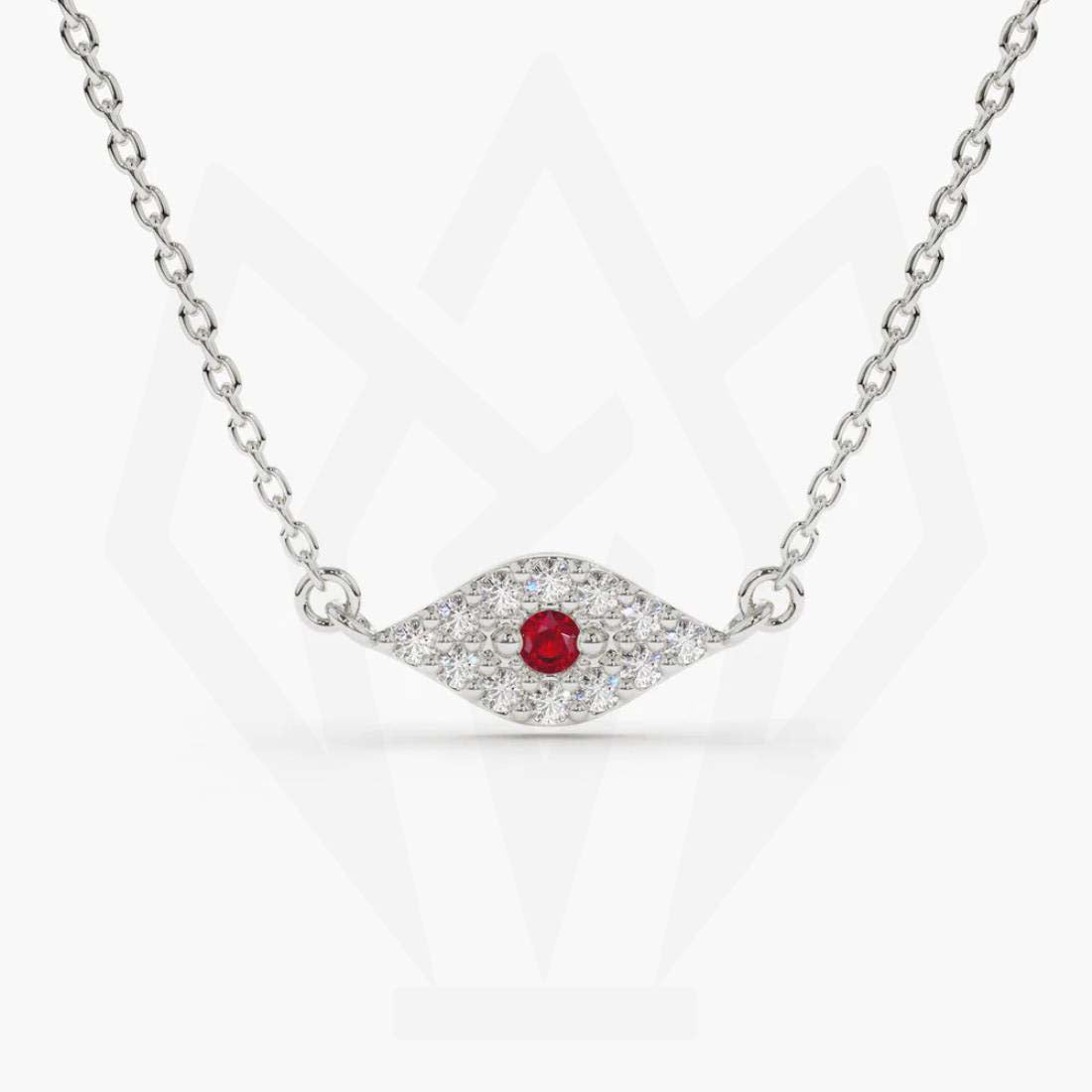 Rede Stone Evil Eye Diamond Charm Necklace