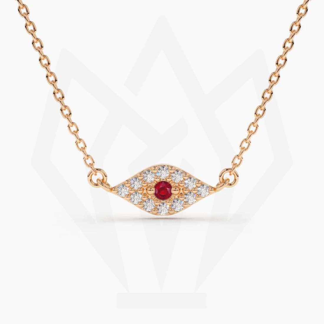 Rede Stone Evil Eye Diamond Charm Necklace