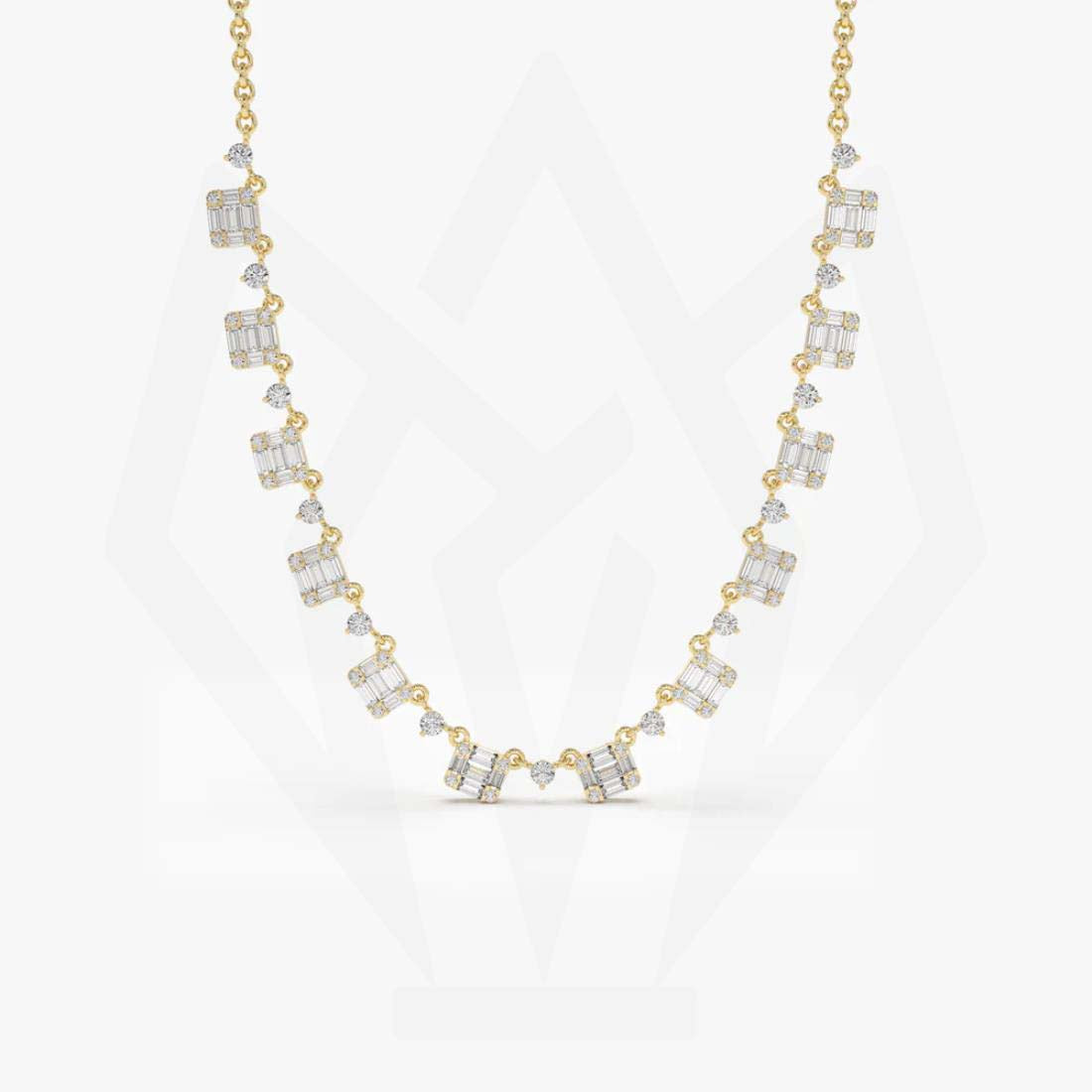 Round & Baguette Diamond Minimalist Necklace